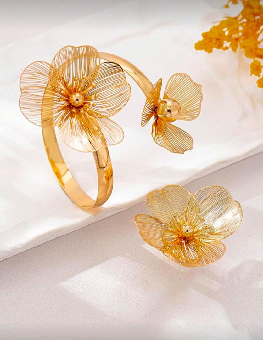 2 pièces/Set Bracelet fleur et ensemble de bijoux pour bague