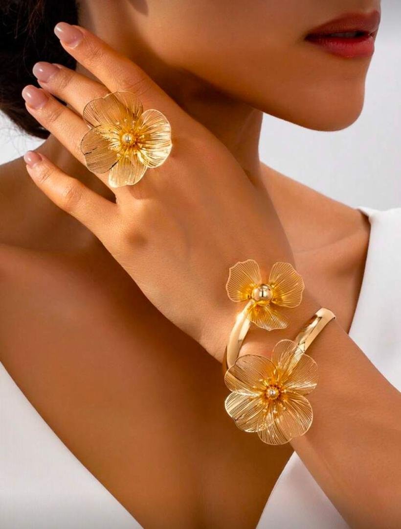 2 pièces/Set Bracelet fleur et ensemble de bijoux pour bague