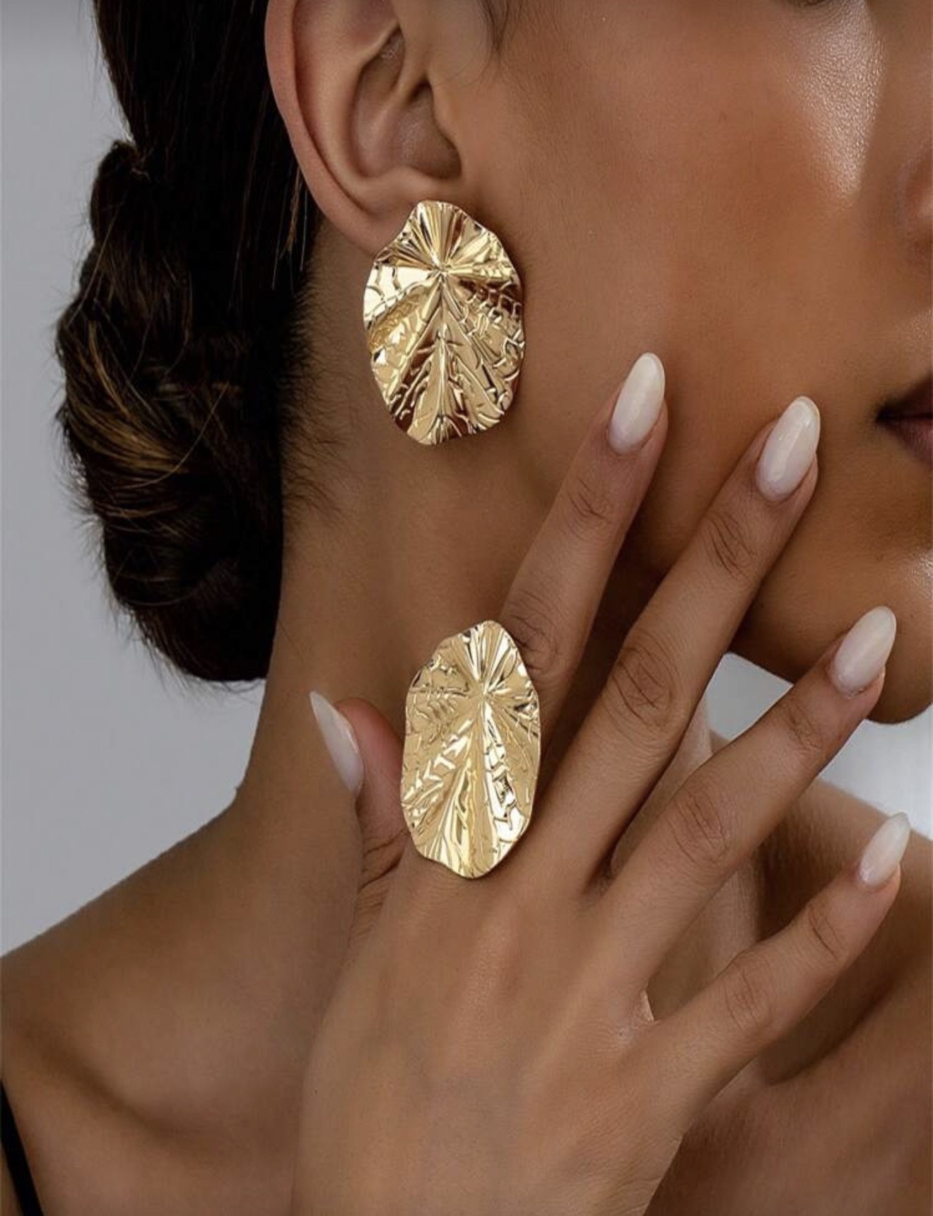 1 set Boucles d'oreilles et bague ensemble de fleur asymétrique géométrique