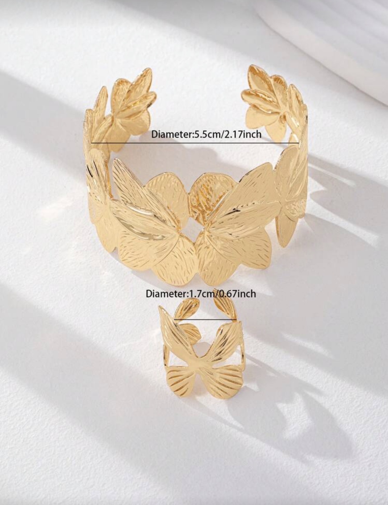 2 pièces Ensemble de bracelet à manchette et bague fleurs