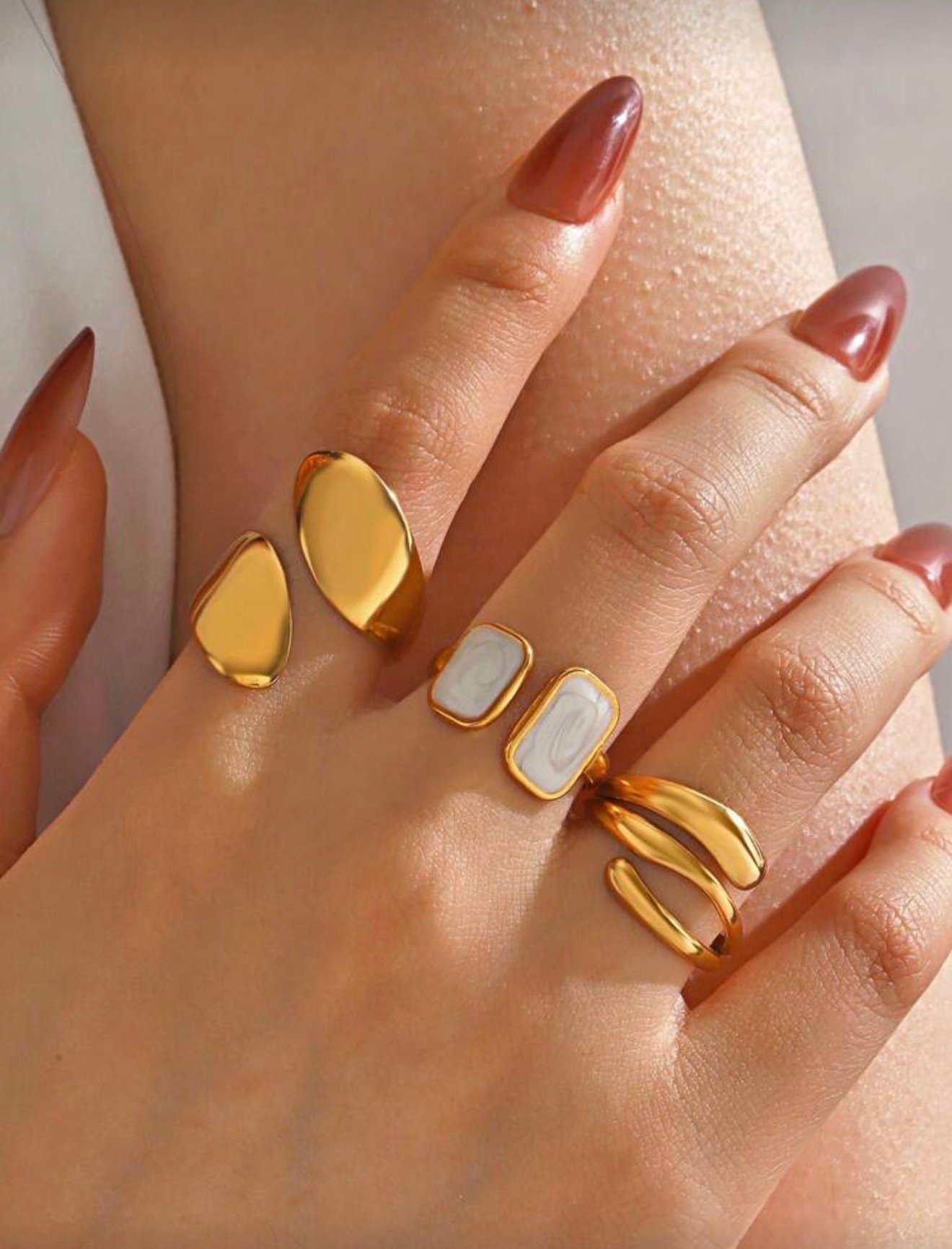 3 pièces Set de bijoux en acier inoxydable plaqué or 18 carats