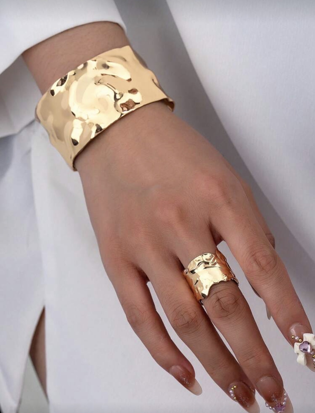 1 set Élégant Ensemble de bracelets et bagues en métal